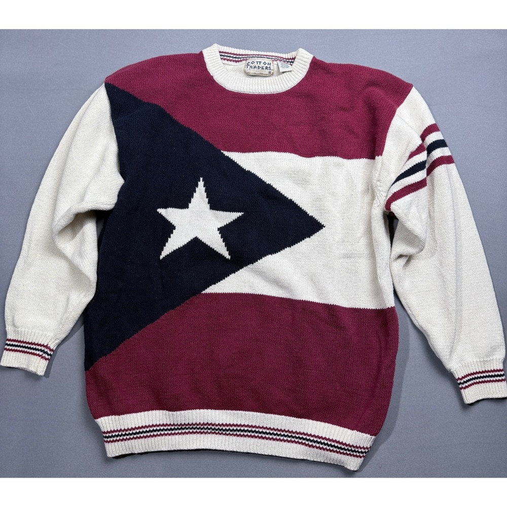 Cotton‎ Traders Sweater Mens XL Red White Star Geometric Knit Crewneck